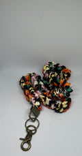Black with Multi Coloured Flowers Scrunchie Lanyard