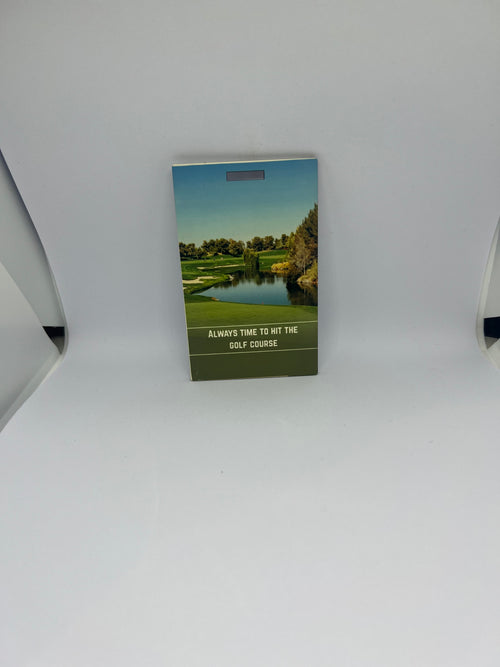 Always Time to Hit the Golf Course luggage tag with aerial golf course photography and lake