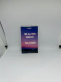 We All Have Baggage This Is Mine luggage tag with gold text on purple pink sunset sky background